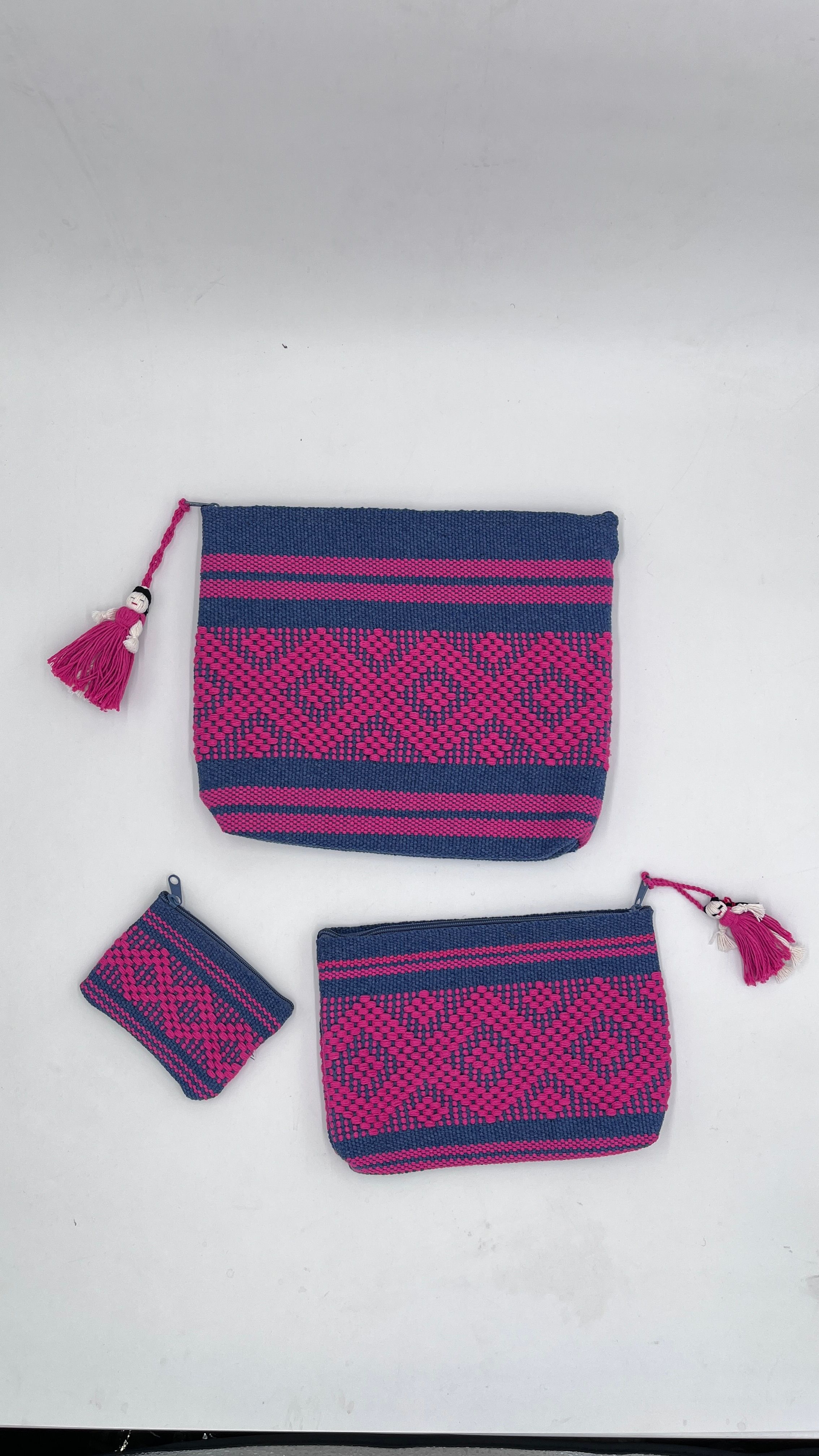 Juego Cosmetiquera Color Mezclilla Con Fiusha